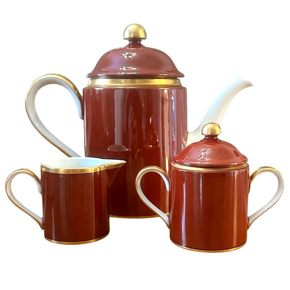Fitz & Floyd Renaissance 'Cinnabar' Tea/Coffee Pot Sugar and Creamer Set - Picture 2 of 8
